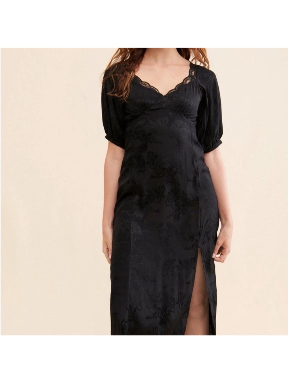 Black Lace-Trim Maxi Dress - Women's Elegant Evening Dress